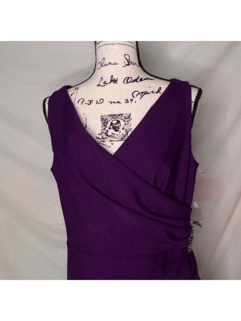 🆕ALEX EVENINGS Side Ruched Embellished Cocktail Dress Purple 14 - Picture 4 of 11